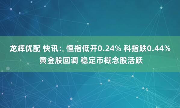 龙辉优配 快讯：恒指低开0.24% 科指跌0.44% 黄金股回调 稳定币概念股活跃